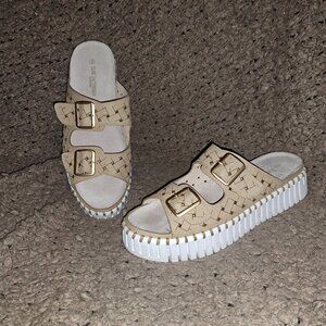 ILSE JACOBSEN-Platform Tulip-Latte-Double Buckle Strap Sandals-Sz 39-Excellent